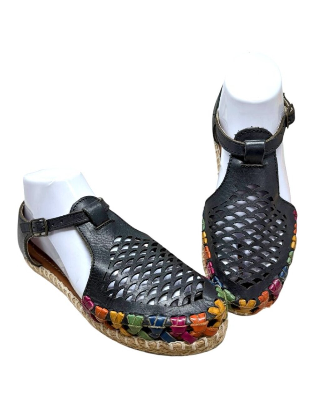 Agava Girl Black Hand Woven Leather Hurrache Artisan Mary Janes